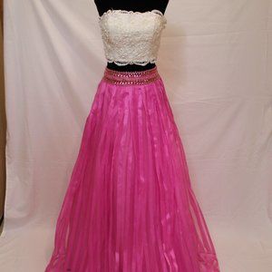 Rachel Allan White & Hot Pink Prom Dress 2 Piece